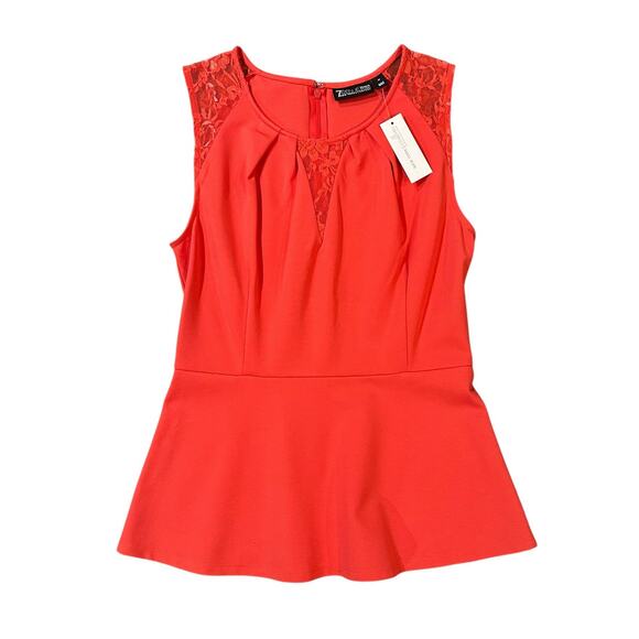 NWT New York & Company Red Lace Peplum Holiday Top Sleeveless Blouse Medium NEW - Picture 3 of 15